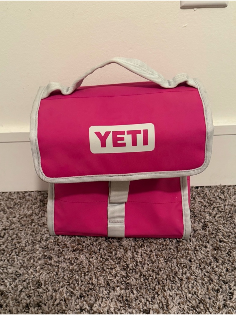 Yeti Hot Pink Cooler Lunch Tote with Light Gray Trim